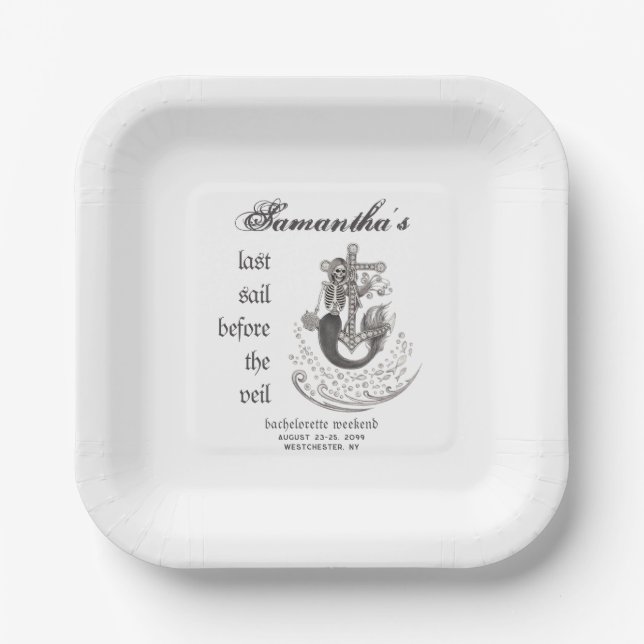 Gothic Mermaid Last Sail Veil Junggeselinnen-Absch Pappteller (Vorderseite)