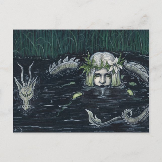 Gothic Mermaid und Dragon Swamp Postcard Postkarte (Vorderseite)