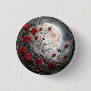 Gothic Mond & Rote Rose Button