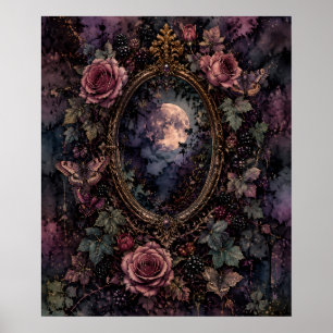 Gothic Mondlicht Spiegel Fine Art Poster Dunkle Bl