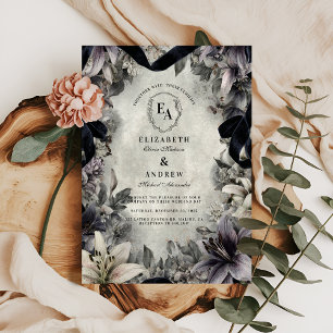 Gothic Monochrome Floral Wedding Design Einladung