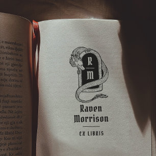 Gothic Monogram Mystical Dragon Ex Libris Book Permastempel