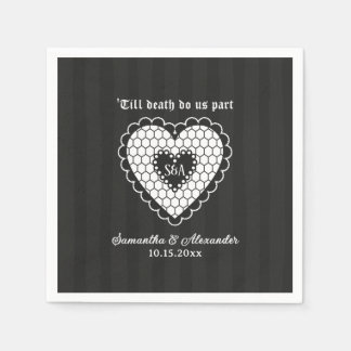Gothic Monogram Schwarze Spitze Herz Hochzeitsguns Serviette