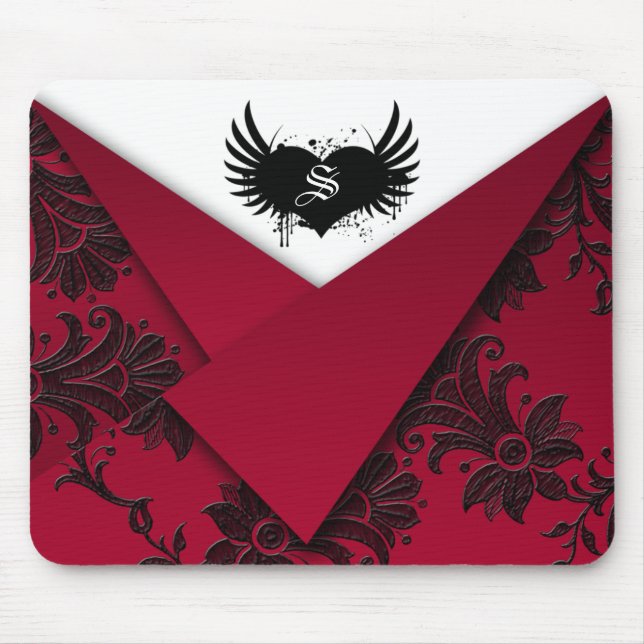 Gothic-Monogramm Rot-Schwarz-Barock-Mauspad Mousepad (Vorne)