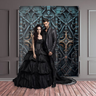 Gothic Moody Black & Bronze Squared Door Wandteppich