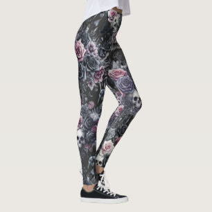 Gothic Moody Blume Skulls und Crows Leggings