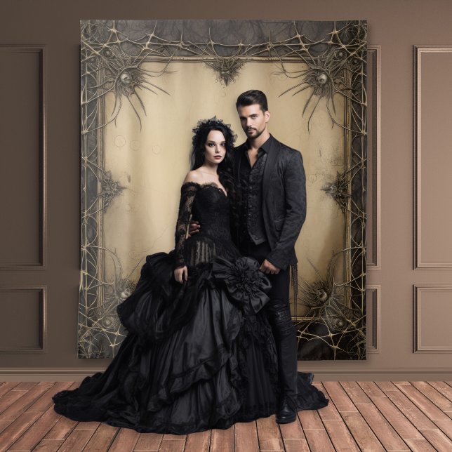 Gothic Moody Dark Black & Old Ivory Vines & Skulls Wandteppich (Von Creator hochgeladen)