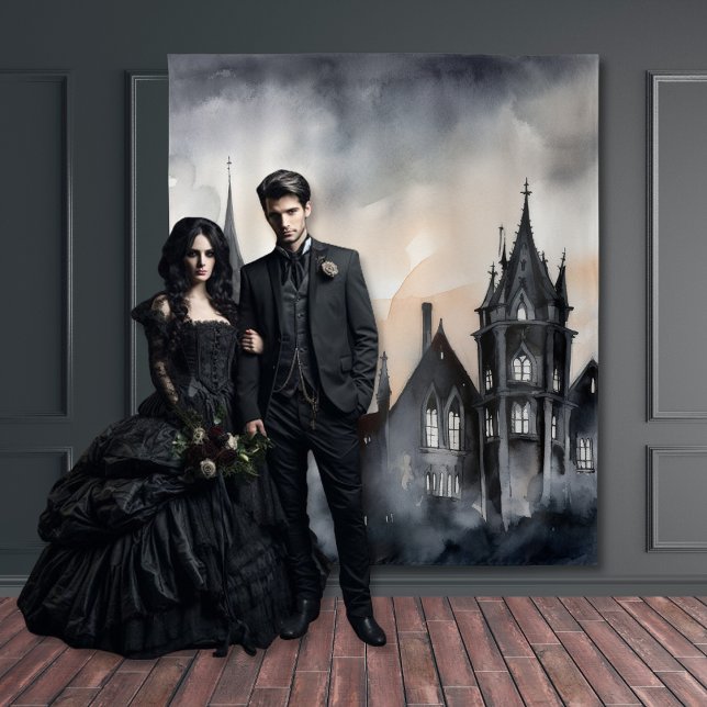 Gothic Moody Dark Watercolor Sunset Mansion Wandteppich (Von Creator hochgeladen)