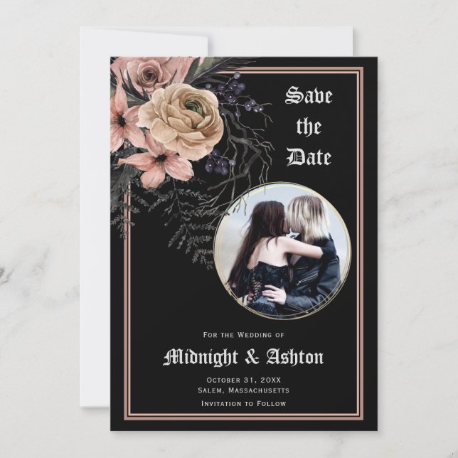 Gothic Moody Floral Circle Foto Save the Date (Vorderseite)