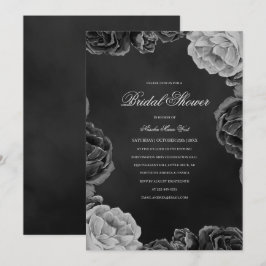 Gothic Moody Monochrome Grau Floral Brautparty Einladung