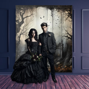 Gothic Moody Scenes Arches & Birds Cream & Black Wandteppich