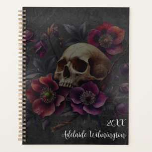 Gothic Moody Skull and Anemones Personalisiert Planer