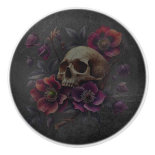Gothic Moody Skull mit Blume Keramikknauf