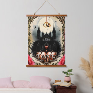 Gothic Moon – Ewige Liebe unter dem Mitternachtshi Wandteppich Mit Holzrahmen