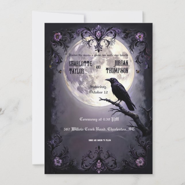 Gothic Moon & Raven Wedding Einladungen Dunkler St (Vorderseite)