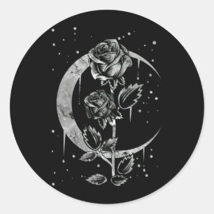 Gothic Moon Rose Crescent Witchy Art Runder Aufkleber