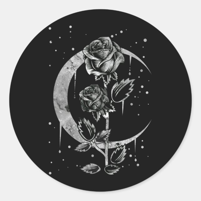 Gothic Moon Rose Crescent Witchy Art Runder Aufkleber (Vorderseite)