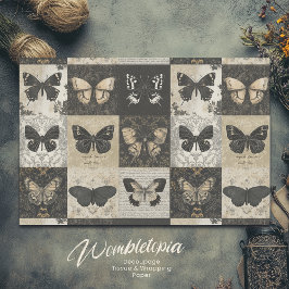 Gothic Moth Collage in Black & Beige Decoupage Seidenpapier