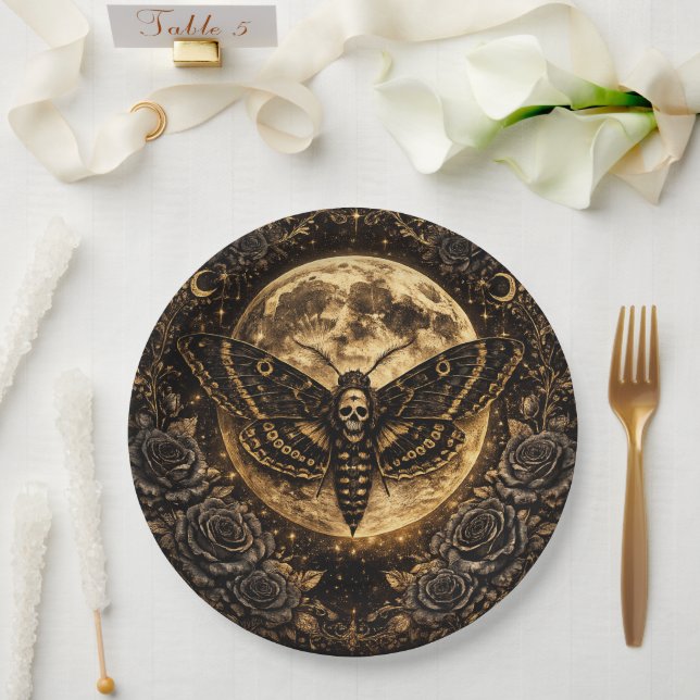 Gothic Moth Skull Hochzeit – Dunkle Eleganz  Pappteller (Hochzeit)