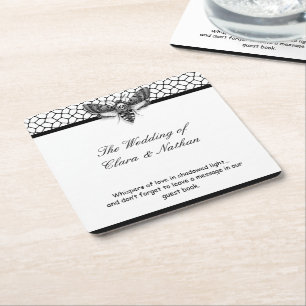 Gothic Moth Skull Hochzeit – Dunkle Eleganz Rechteckiger Pappuntersetzer