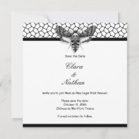 Gothic Moth Skull Save the Date - Elegantes Schwar