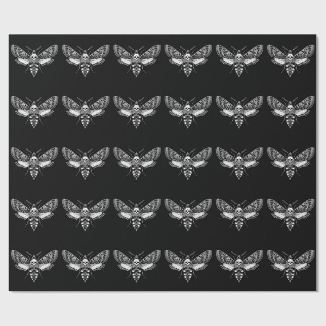 Gothic Moth Skull Wedding - Dunkles Elegant Geschenkpapier (Flach)