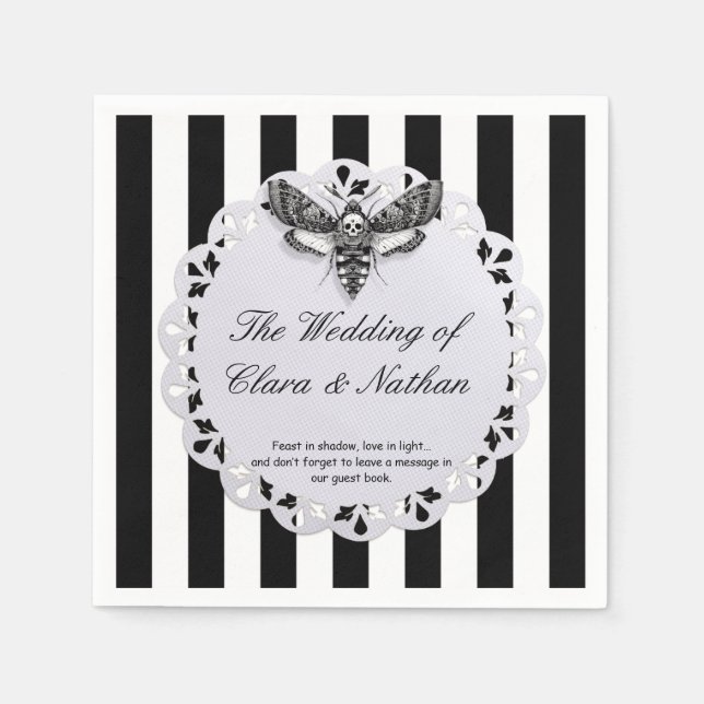 Gothic Moth Skull Wedding - Dunkles Elegant Serviette (Vorderseite)