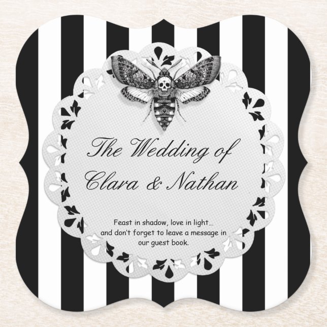 Gothic Moth Skull Wedding - Dunkles Elegant Untersetzer (Vorderseite)