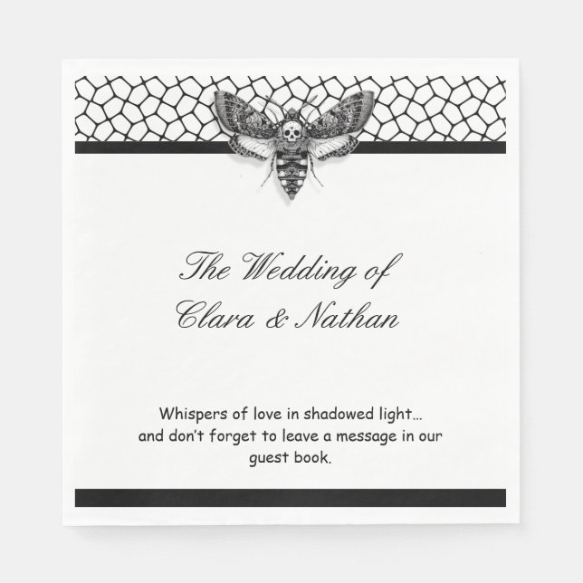 Gothic-Motten-Schädel-Hochzeitsprogramm – Dunkle E Serviette (Vorderseite)