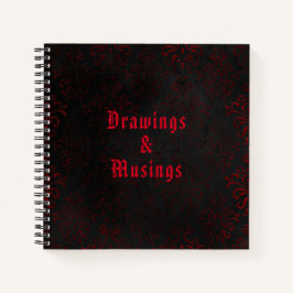 Gothic-Muster aus schwarzem und rotem Damast Notizbuch