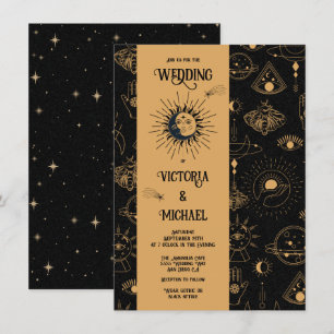 Gothic Mystical Moon Stars Moth Dark Wedding Invit Einladung