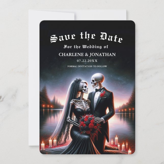 Gothic Navy skeleton Wedding Save the Date (Devant)