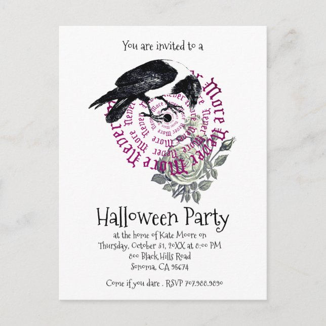 Gothic Nie mehr Raven Halloween-Party Einladung (Vorderseite)