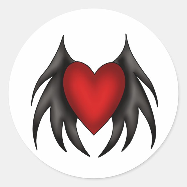 Gothic niedliche Rot-Flügel-Herzkleber Runder Aufkleber (Vorderseite)