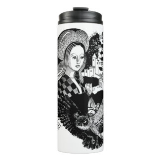 Gothic Night Owl and woman Thermosbecher