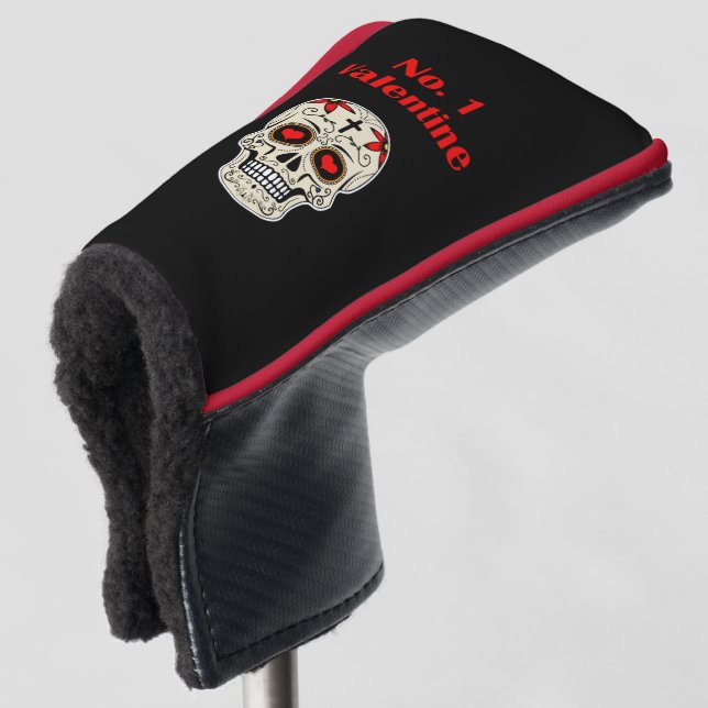 Gothic Number 1 Valentine Herz Zucker Schädel Golf Headcover (3/4 Vorderseite)