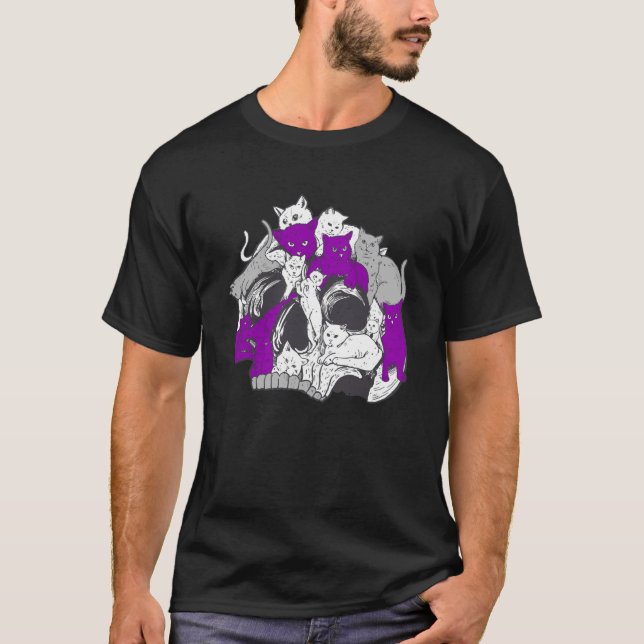 Gothic Occult Ace Cat Asexual Flag LGBQA Asexualit T-Shirt (Vorderseite)