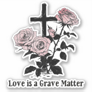 Gothic Occult Friedhof Rose und Kreuz Aufkleber