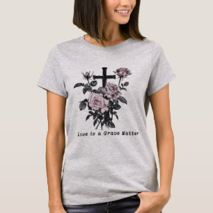 Gothic Occult Friedhof Rose und Kreuz T-Shirt