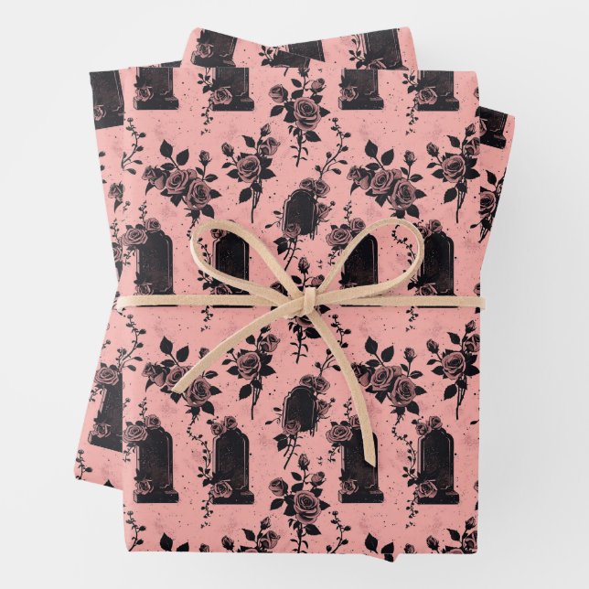 Gothic Occult Pink Friedhof Rose Geschenkpapier Set (Beispiel)