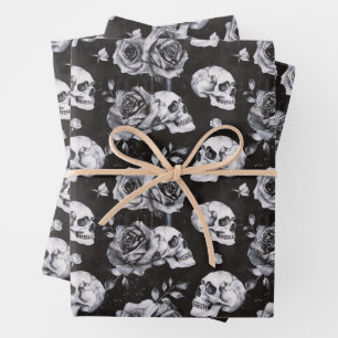 Gothic Occult Skull und Rose Geschenkpapier Set