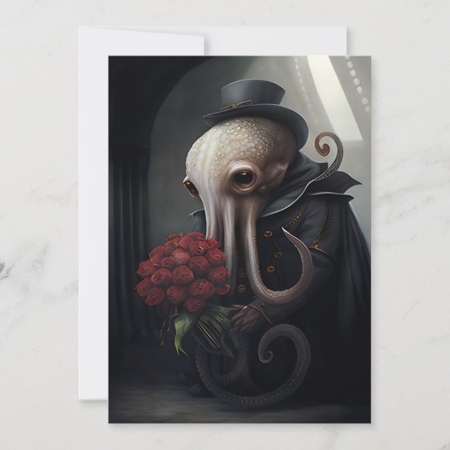 Gothic Octopus in Top Hat Feiertagskarte (Vorderseite)