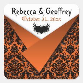 Gothic Orange, Black Winged Heart Wedding Sticker