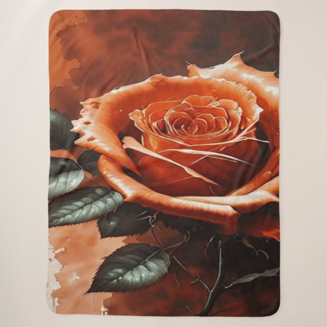 Gothic Orange Rose Blanket Sherpadecke (Vorderseite)
