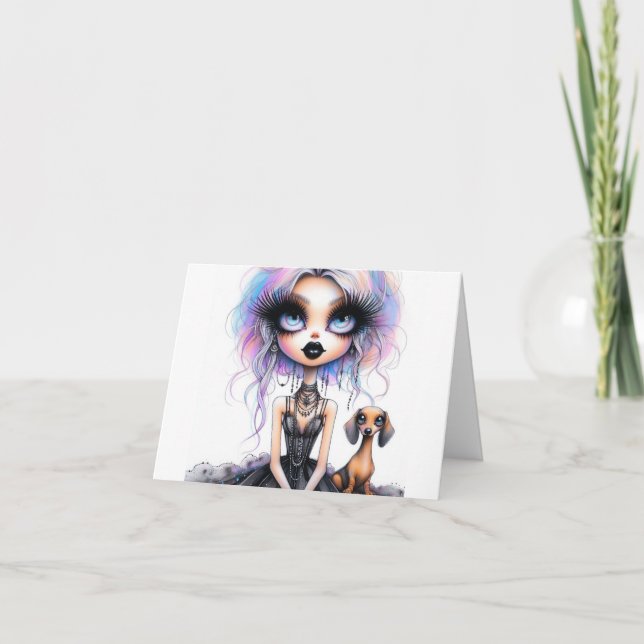 Gothic Pastel Girl mit Dackel Card Karte (Vorderseite)