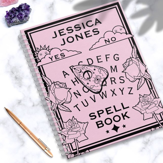 Gothic Pastel Pink Black Girly Spirit Board Zauber Notizbuch (pink and black gothic spellbook)