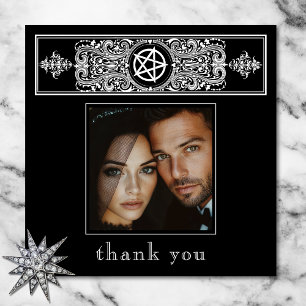 Gothic Pentagram Star Schwarz-weiß Wedding Foto Dankeskarte