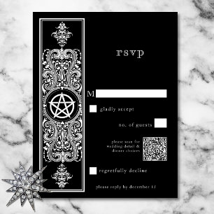 Gothic Pentagram Star Schwarz-weißer Hochzeitcode RSVP Karte