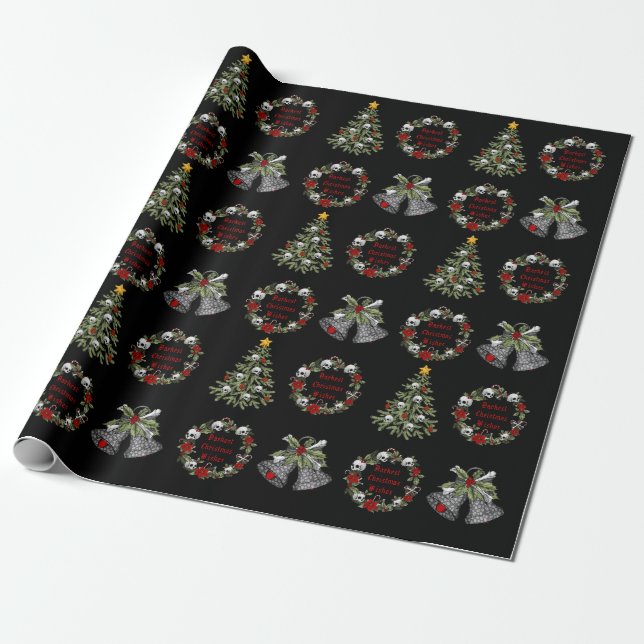 Gothic Personalisiert Christmas Skulls Trees Wreat Geschenkpapier (Ungerollt)