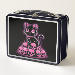 Gothic Pink Devil Cat Metall Brotdose